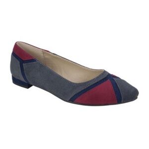 Rialto Adora colorblocked pointed-toe flat in the blue and red multi color.